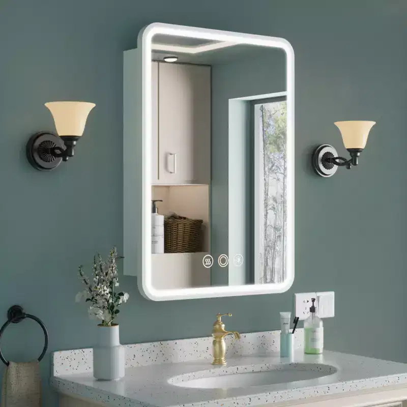 Armoire à pharmacie LED noire / blanche / dorée, porte simple, charnière à gauche ou à droite, encastrée ou murale