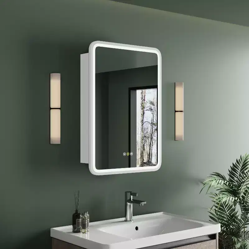 Armoire à pharmacie LED noire / blanche / dorée, porte simple, charnière à gauche ou à droite, encastrée ou murale