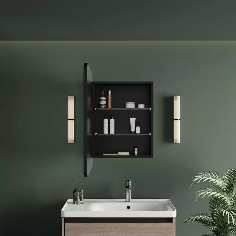 Armoire à pharmacie LED noire / blanche / dorée, porte simple, charnière à gauche ou à droite, encastrée ou murale