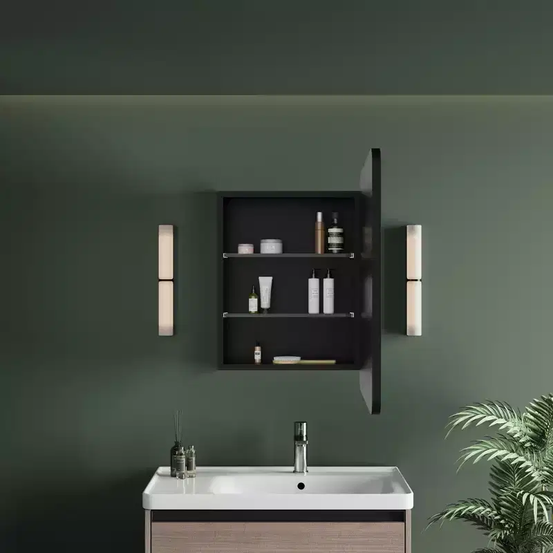 Armoire à pharmacie LED noire / blanche / dorée, porte simple, charnière à gauche ou à droite, encastrée ou murale