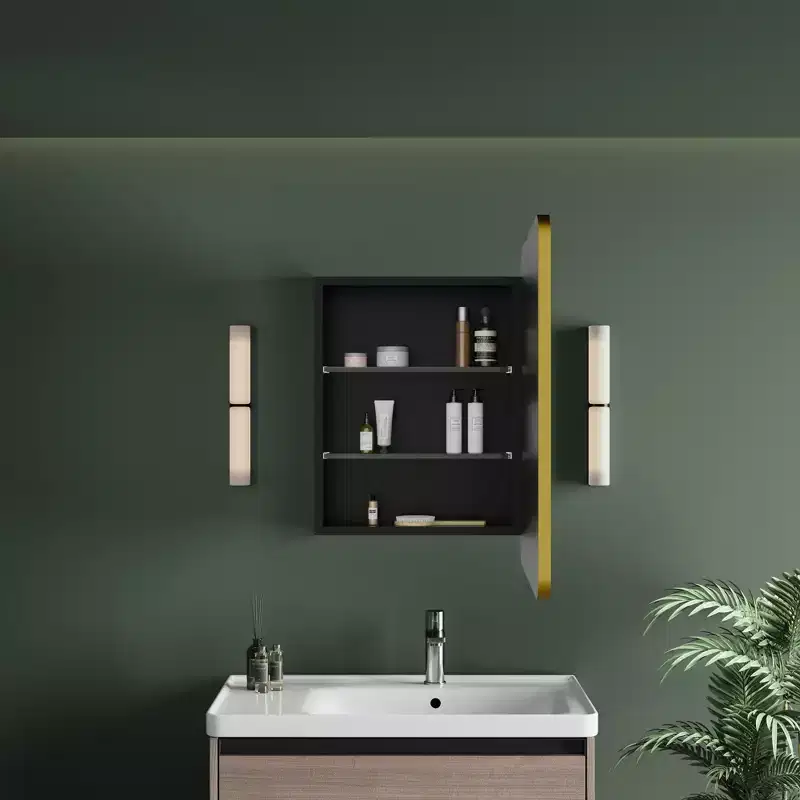Armoire à pharmacie LED noire / blanche / dorée, porte simple, charnière à gauche ou à droite, encastrée ou murale
