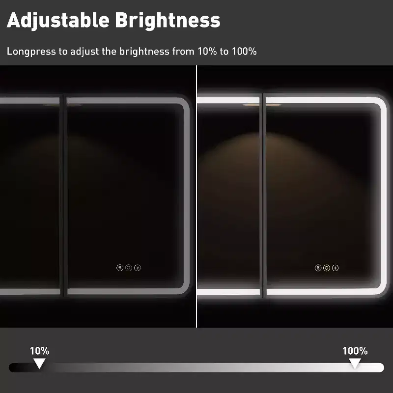 Armoire à pharmacie LED noire / blanche / dorée, porte simple, charnière à gauche ou à droite, encastrée ou murale