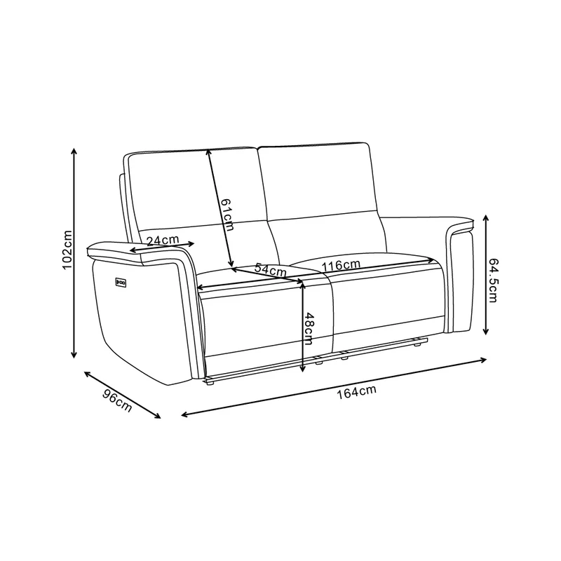 Divano recliner elettrico 2 posti tessuto grigio 164 cm Velveta