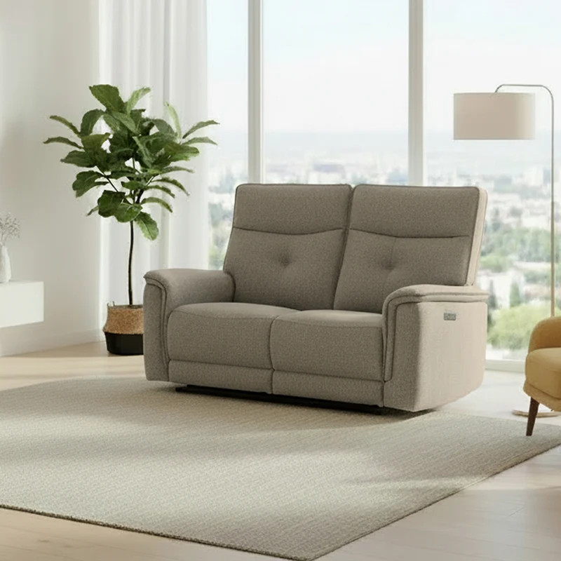 Divano recliner 2 posti elettrico in tessuto sabbia 157 cm Elysio