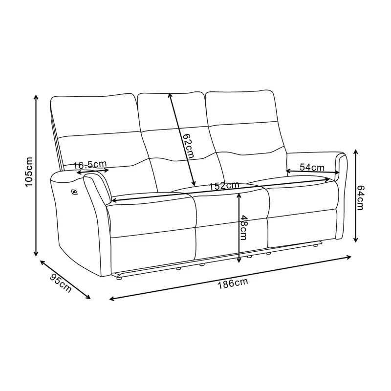Divano recliner 3 posti elettrico in tessuto camel 186 cm Softwave