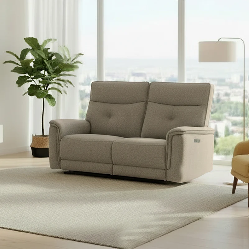 Divano recliner 3 posti elettrico in tessuto sabbia 198 cm Elysio