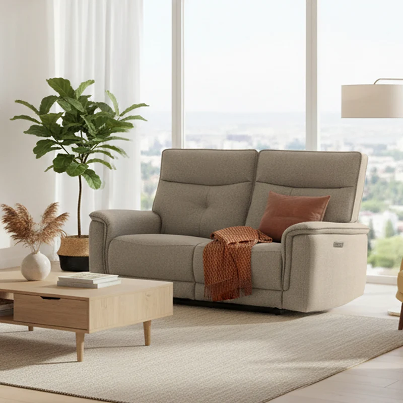 Divano recliner 3 posti elettrico in tessuto sabbia 198 cm Elysio