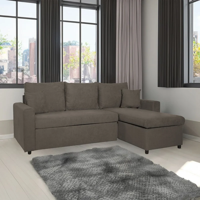 Divano con penisola reversibile e funzione letto tessuto khaki Enjoy09 225x148x91H Golf