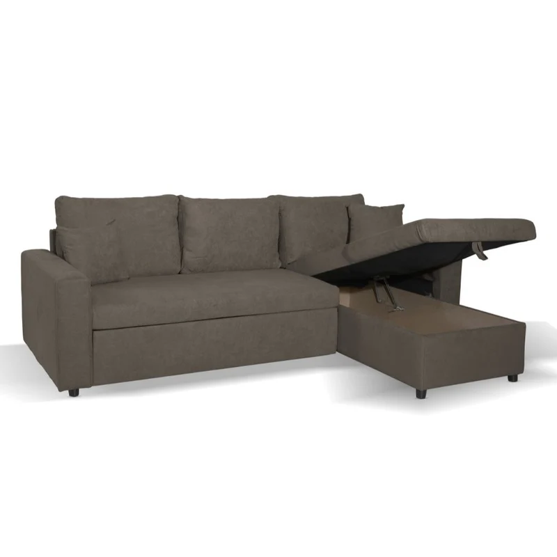 Divano con penisola reversibile e funzione letto tessuto khaki Enjoy09 225x148x91H Golf