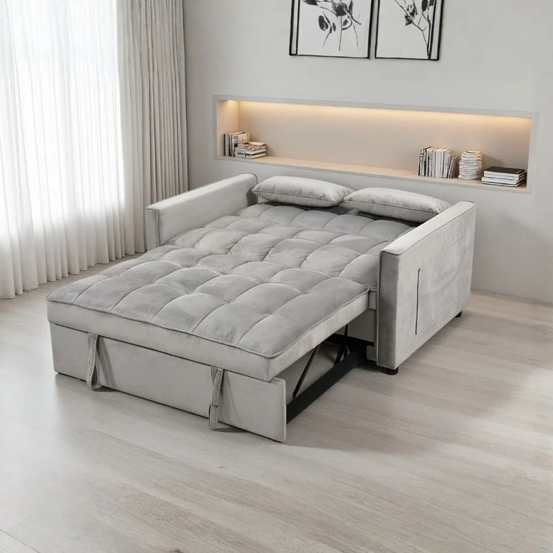 Divano 2 posti con letto estraibile colore grigio chiaro 135x88x80H Eiri