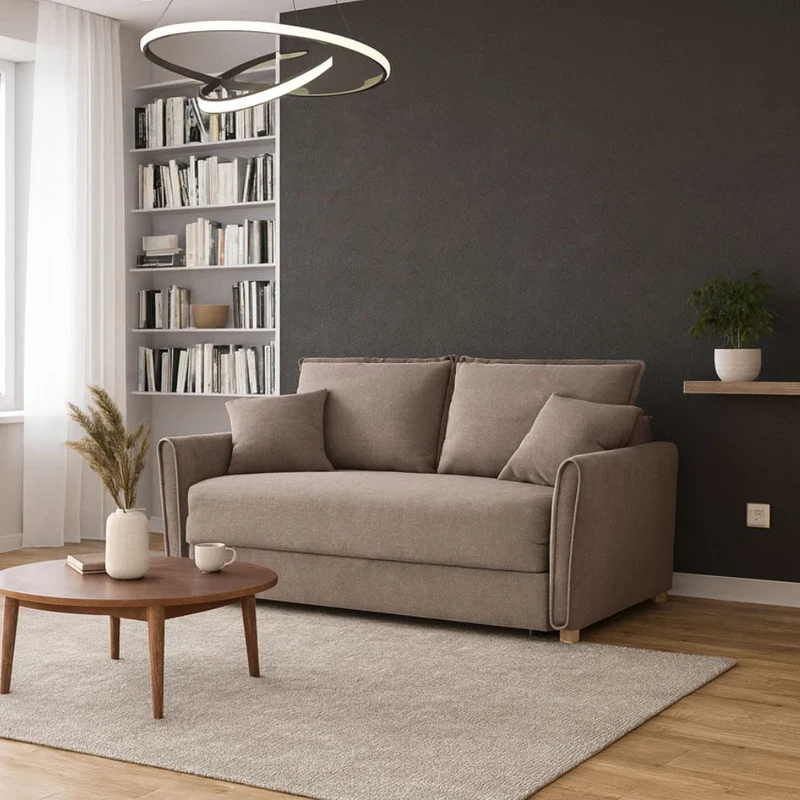 Divano letto 3 posti tessuto tortora 176x93x97H Cassie