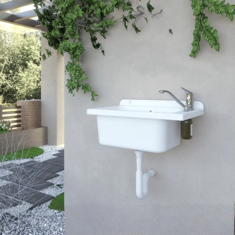 Lavatoio pilozzo a muro 58x38 in polipropilene bianco con Kit scarico autopulente 2051FSCAT