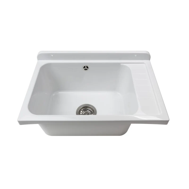 Lavatoio pilozzo a muro 58x38 in polipropilene bianco con Kit scarico autopulente 2051FSCAT