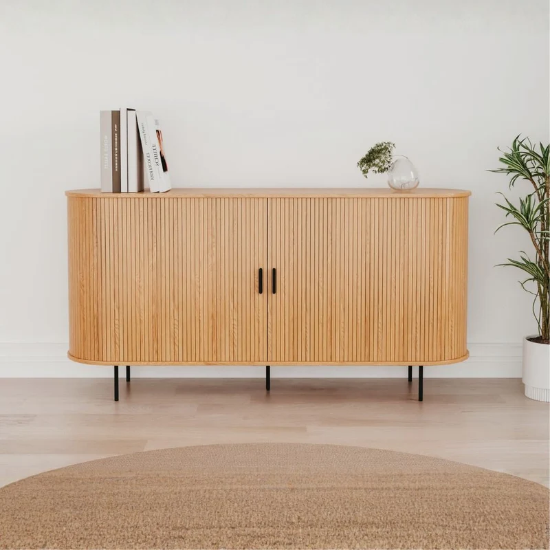 Madia con ante scorrevoli listellate colore rovere oak 160x40x80H Kajsa51B