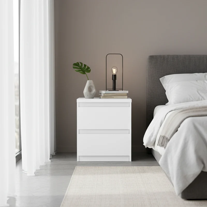 Comodino 2 cassetti colore bianco 41.8x32.2x49.3H Morgan