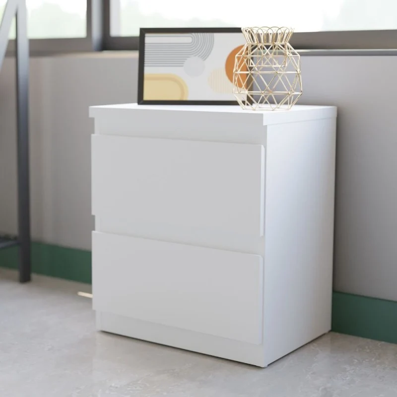 Comodino 2 cassetti colore bianco 41.8x32.2x49.3H Morgan