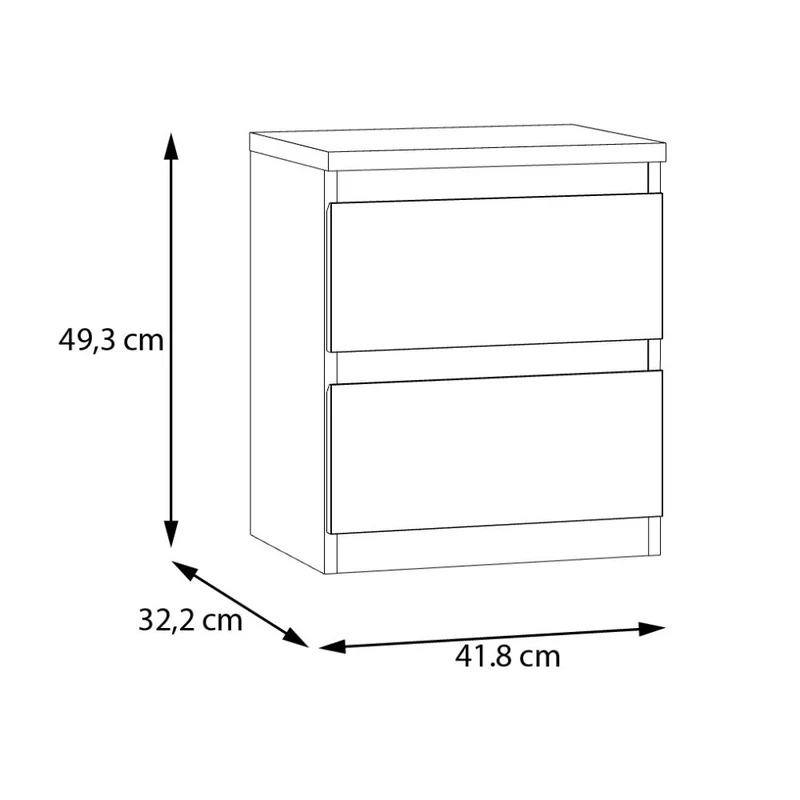 Comodino 2 cassetti rovere 41.8x32.2x49.3H Morgan