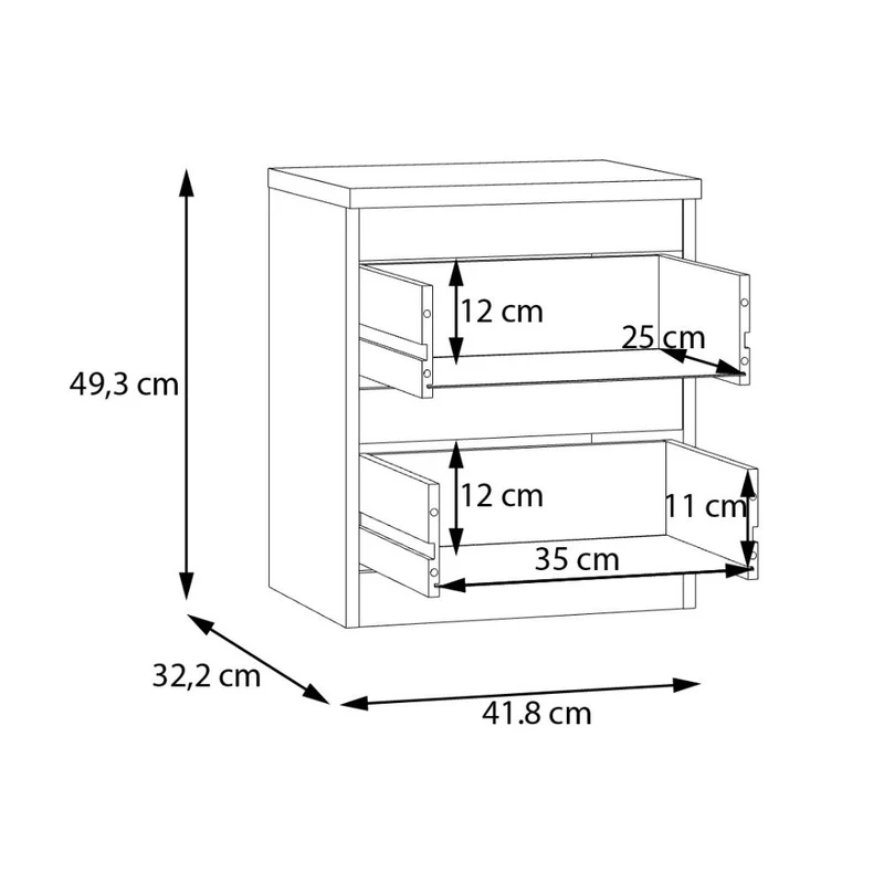 Comodino 2 cassetti rovere 41.8x32.2x49.3H Morgan