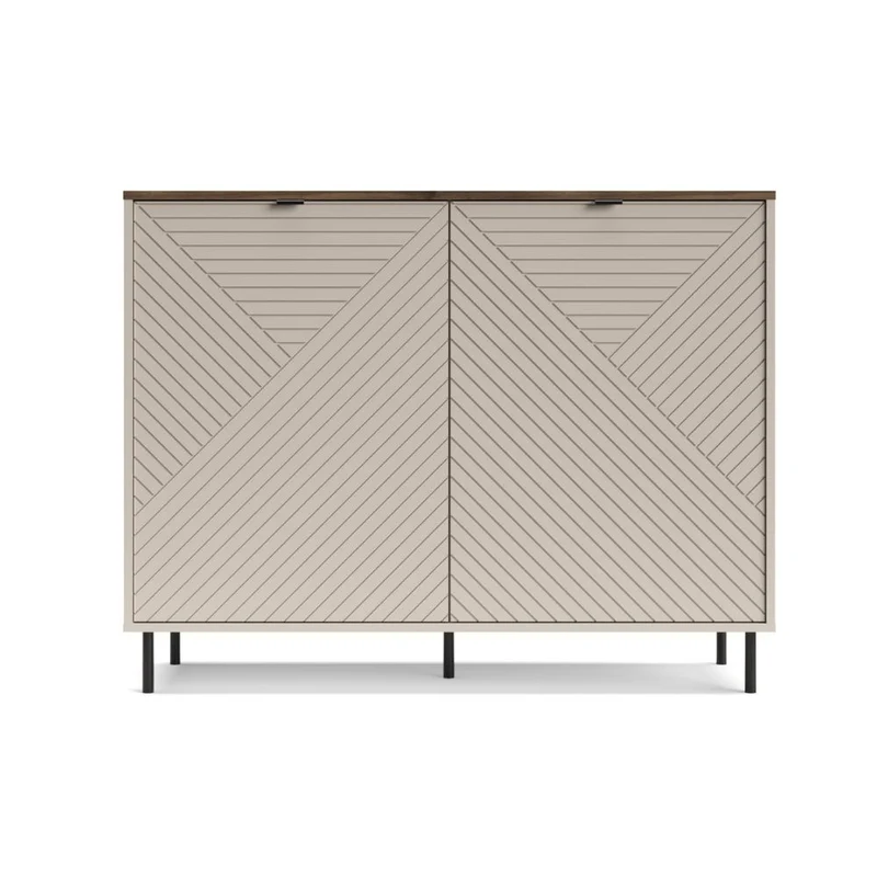 Credenza 2 ante design geometrico colore cashmere e top rovere Mirage01