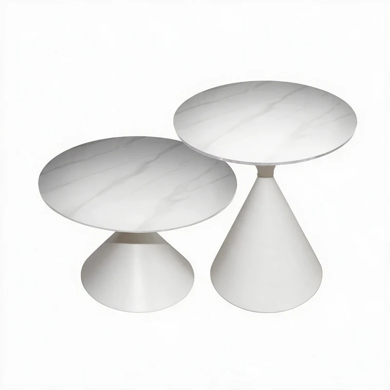 Set 2 tavolini da salotto con piano effetto marmo bianco e gambe in metallo Punto