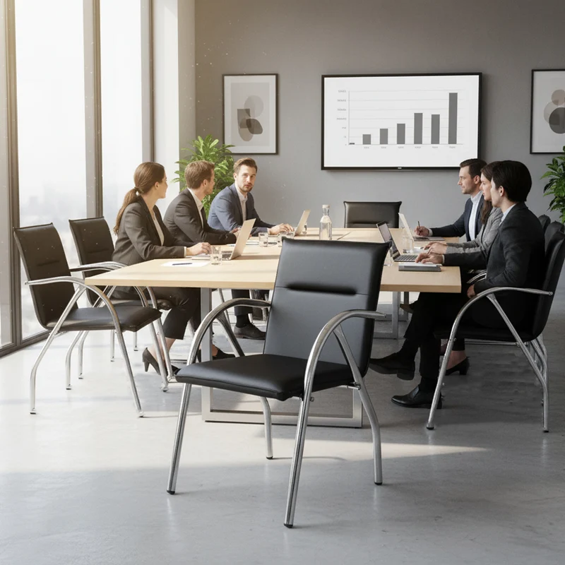 Sedia ufficio in ecopelle nera con base cromata Karisma