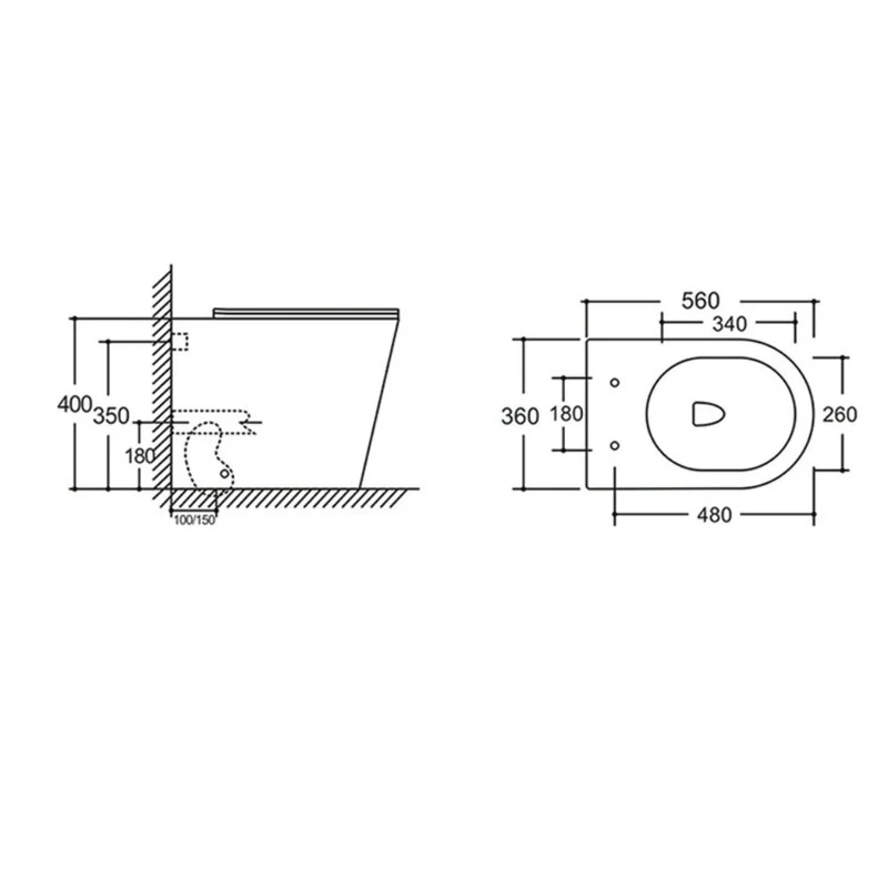 WC a pavimento bianco lucido senza brida sistema Tornado 36x56x40 YJ-3380BI
