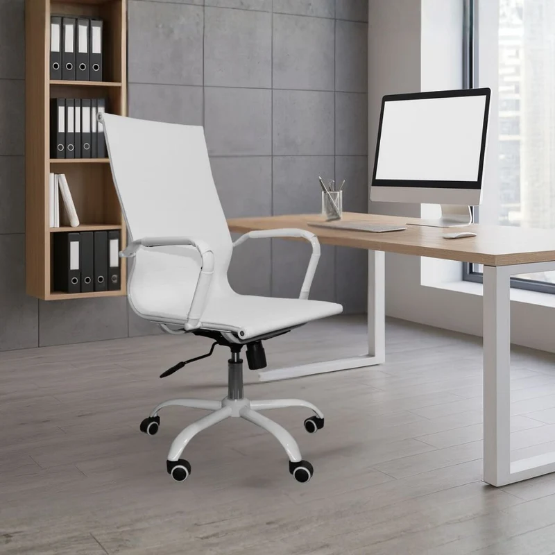 Poltrona ufficio con schienale ergonomico e ruote colore bianco H105 Nuvia
