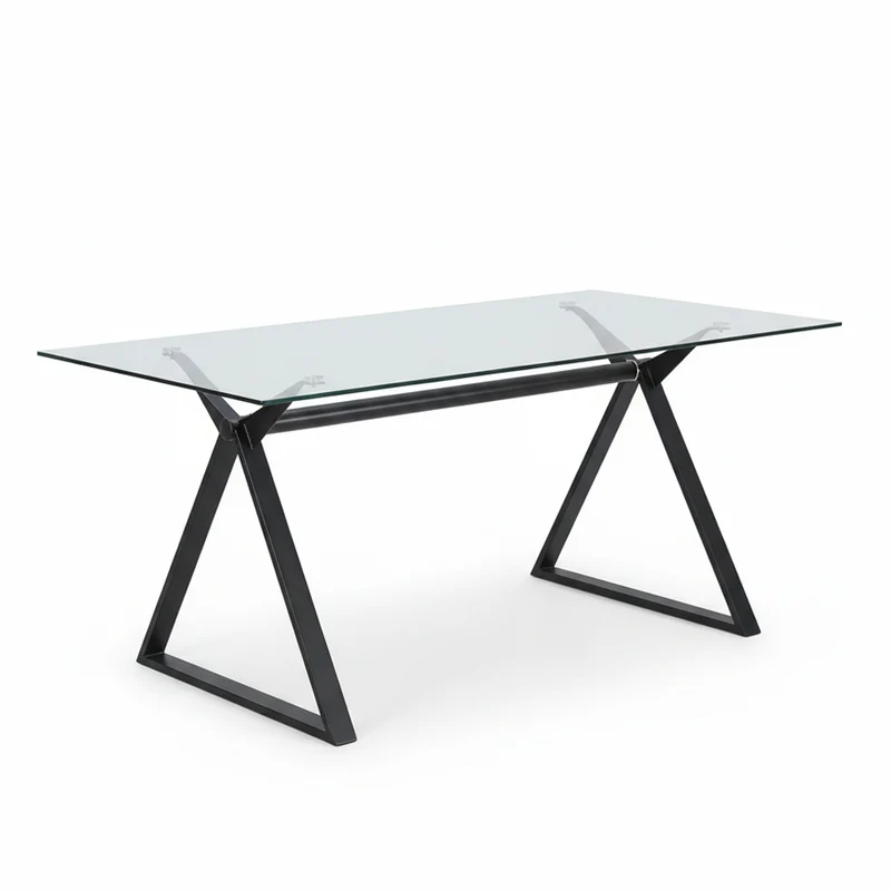 Tavolo da pranzo 150×90 cm in vetro temperato con gambe a cavalletto nere Skylar