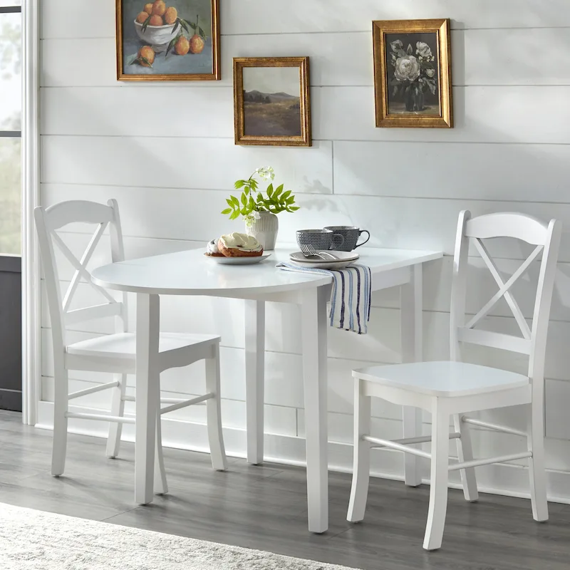 Ensemble de salle à manger 3 pièces avec table à rallonges style cottage rustique