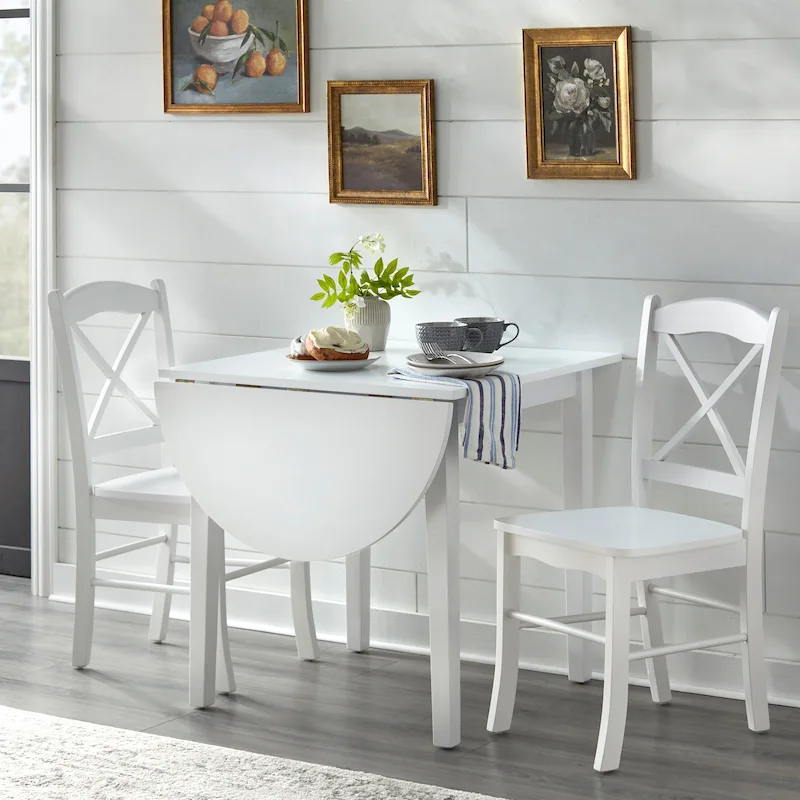 Ensemble de salle à manger 3 pièces avec table à rallonges style cottage rustique