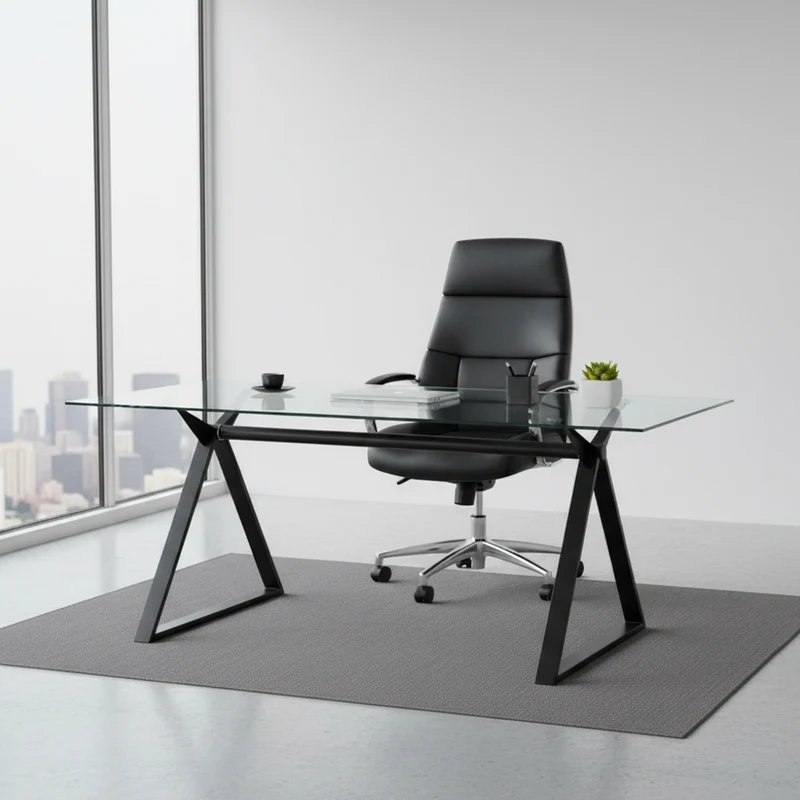 Tavolo da pranzo 180×90 cm in vetro temperato con gambe a cavalletto nere Skylar