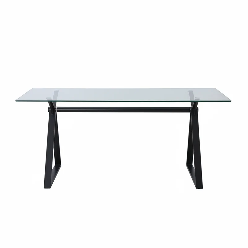 Tavolo da pranzo 180×90 cm in vetro temperato con gambe a cavalletto nere Skylar