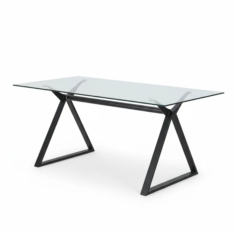 Tavolo da pranzo 180×90 cm in vetro temperato con gambe a cavalletto nere Skylar