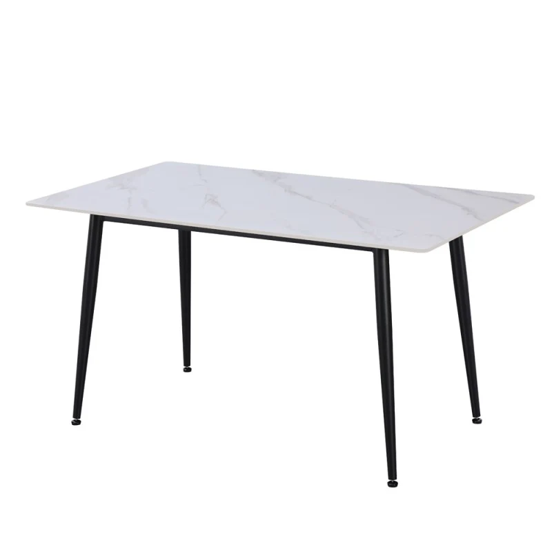 Tavolo da pranzo 140×80 cm in ceramica effetto marmo bianco e gambe nere Kilo
