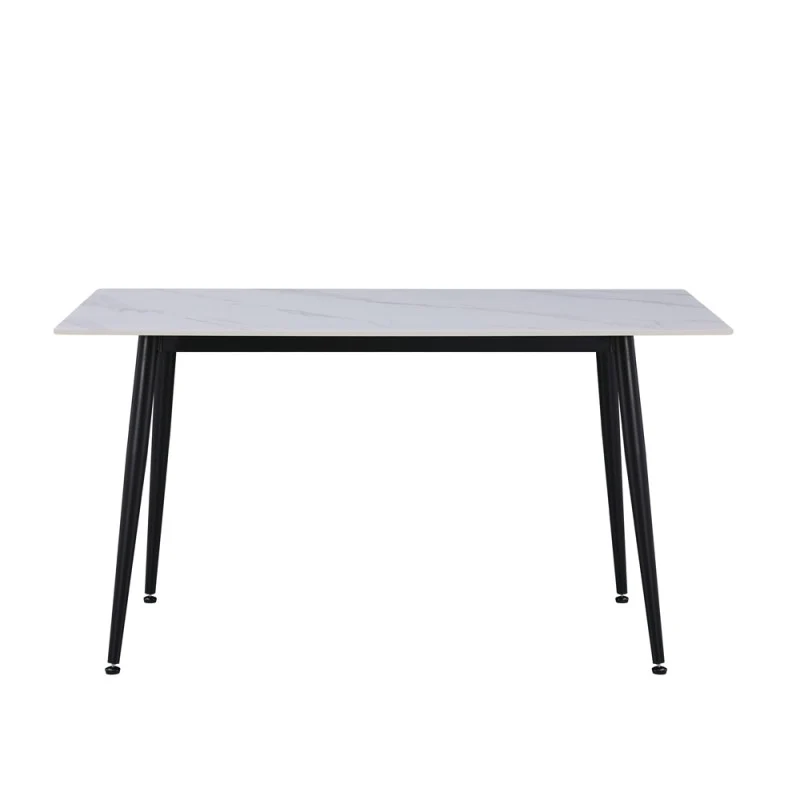 Tavolo da pranzo 140×80 cm in ceramica effetto marmo bianco e gambe nere Kilo