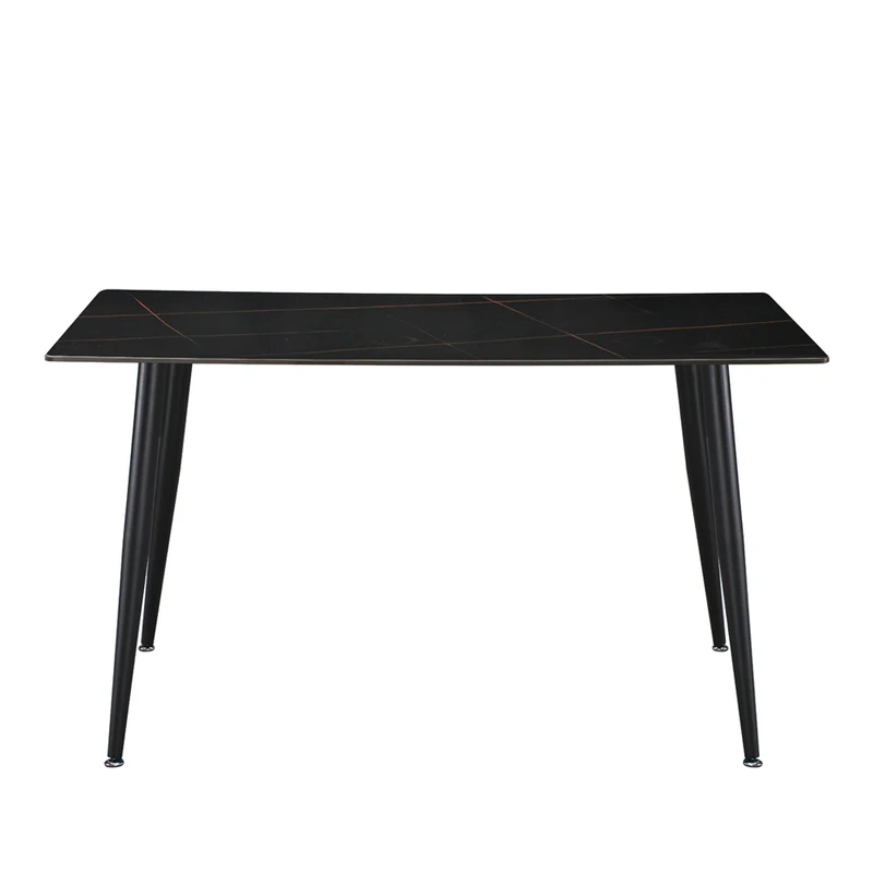 Tavolo da pranzo 140×80 cm in ceramica effetto marmo nero con venature oro e gambe nere Kilo