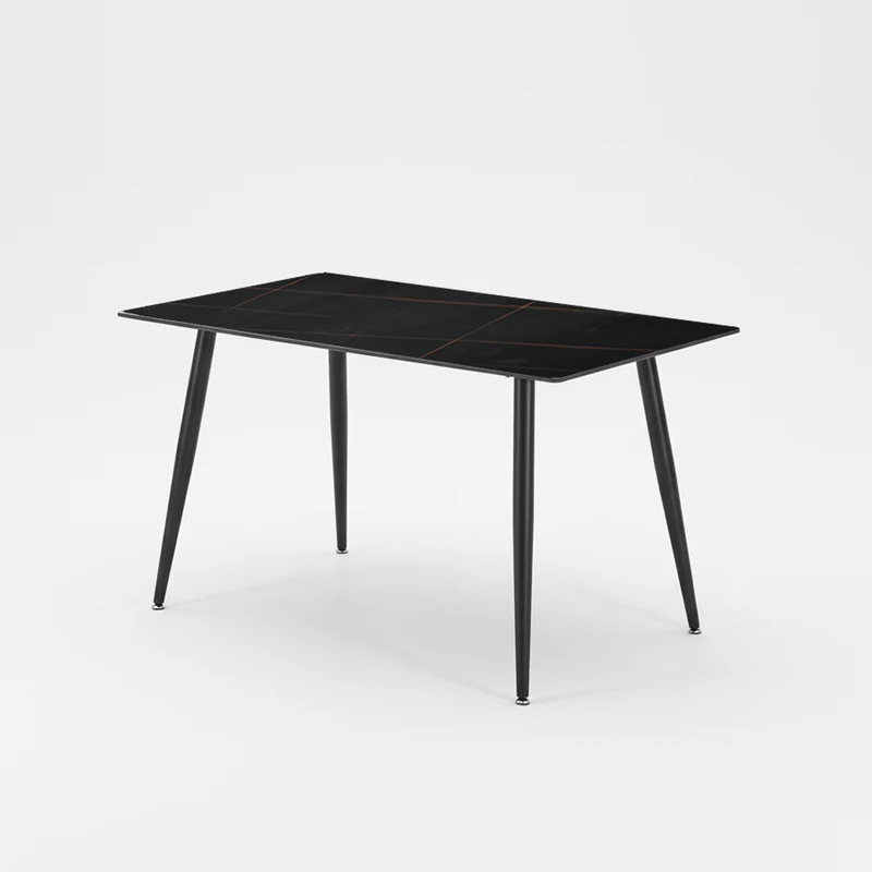 Tavolo da pranzo 140×80 cm in ceramica effetto marmo nero con venature oro e gambe nere Kilo