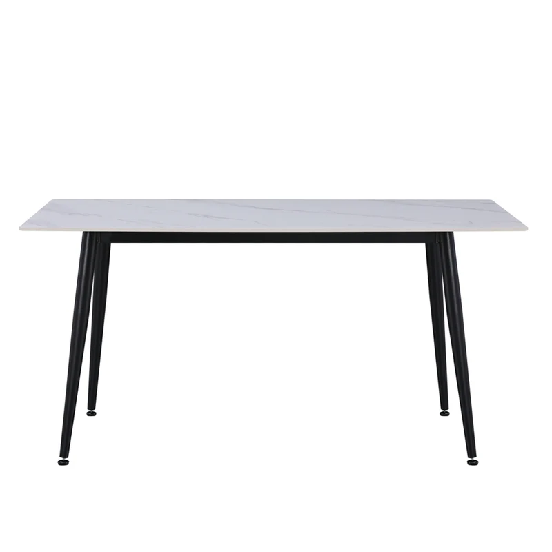 Tavolo da pranzo 160×90 cm in ceramica effetto marmo bianco opaco e gambe nere Kilo