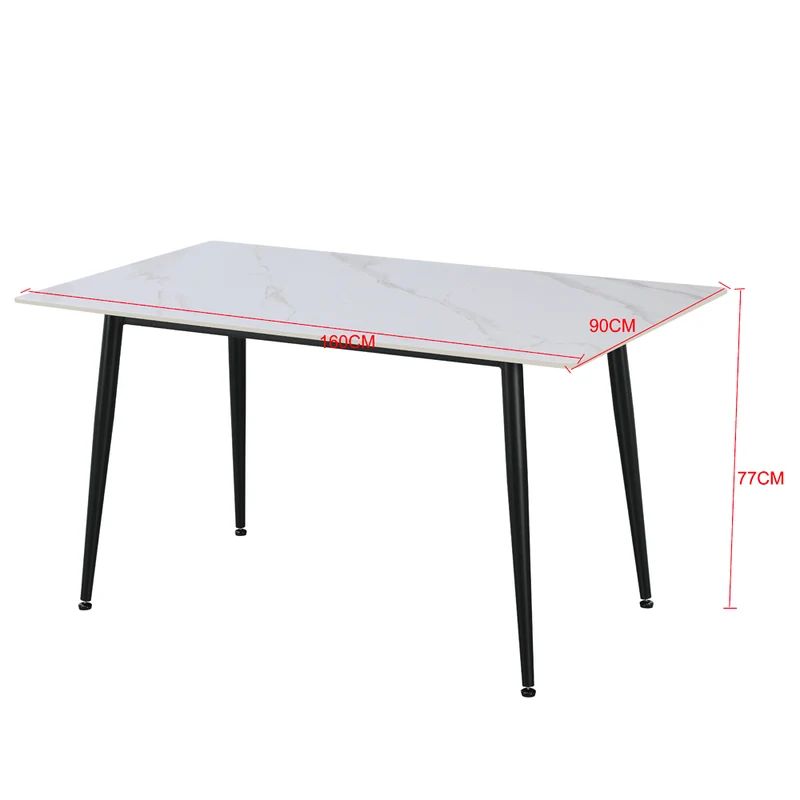 Tavolo da pranzo 160×90 cm in ceramica effetto marmo bianco opaco e gambe nere Kilo