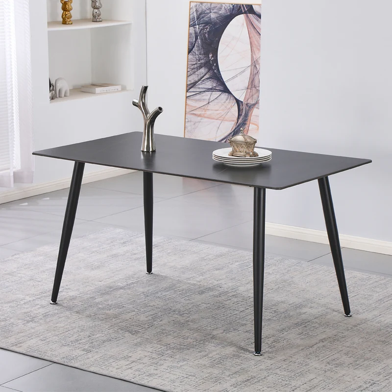 Tavolo da pranzo 160×90 cm in ceramica effetto marmo nero con venature oro e gambe nere Kilo