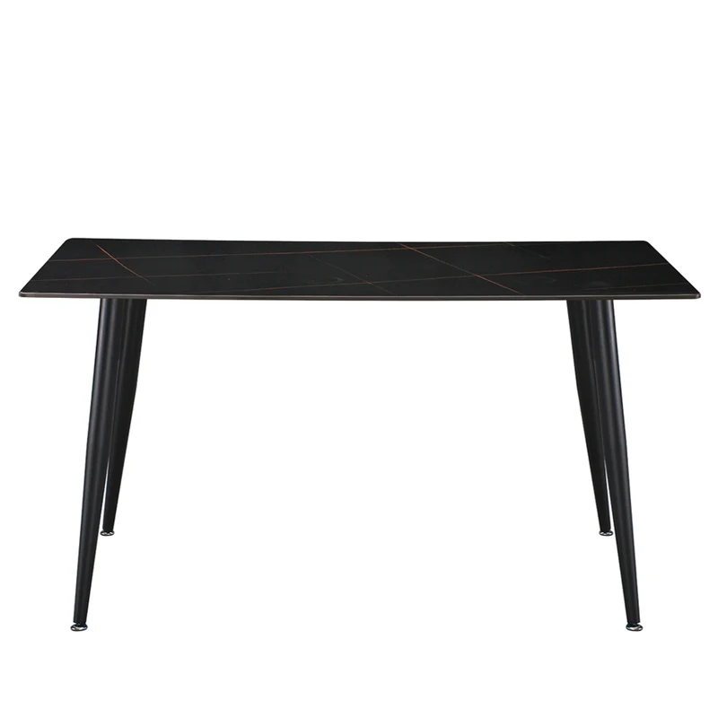 Tavolo da pranzo 160×90 cm in ceramica effetto marmo nero con venature oro e gambe nere Kilo