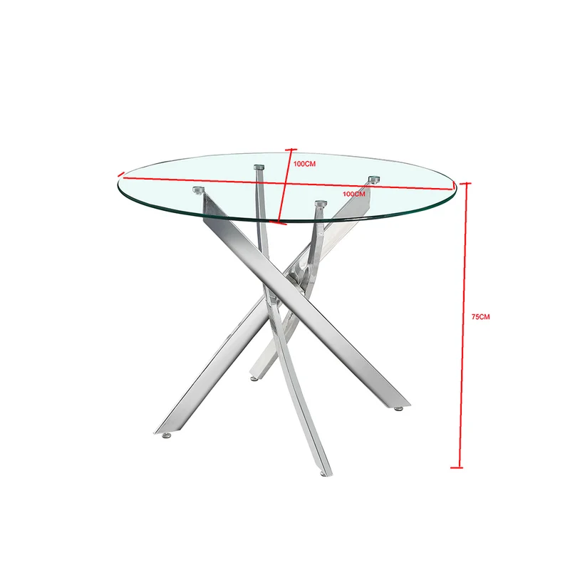 Tavolo rotondo 130x130 cm in vetro temperato con gambe incrociate cromate Peyton