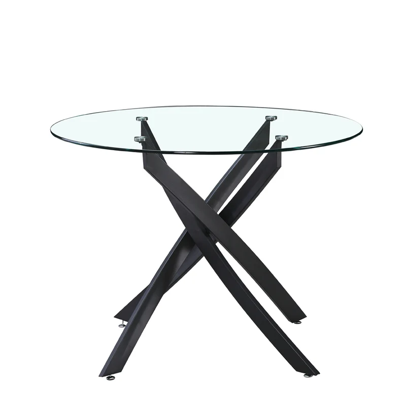 Tavolo rotondo 130x130 cm in vetro temperato con gambe incrociate nero Peyton