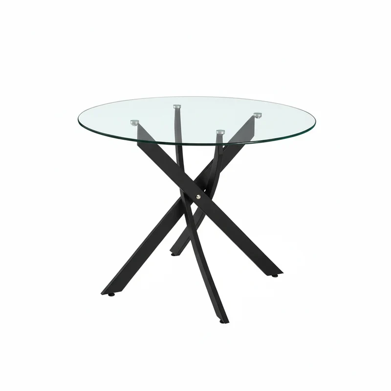 Tavolo rotondo 130x130 cm in vetro temperato con gambe incrociate nero Peyton