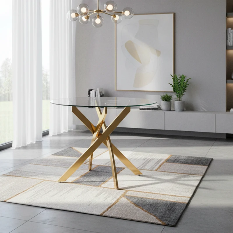 Tavolo rotondo 130x130 cm in vetro temperato con gambe incrociate oro Peyton