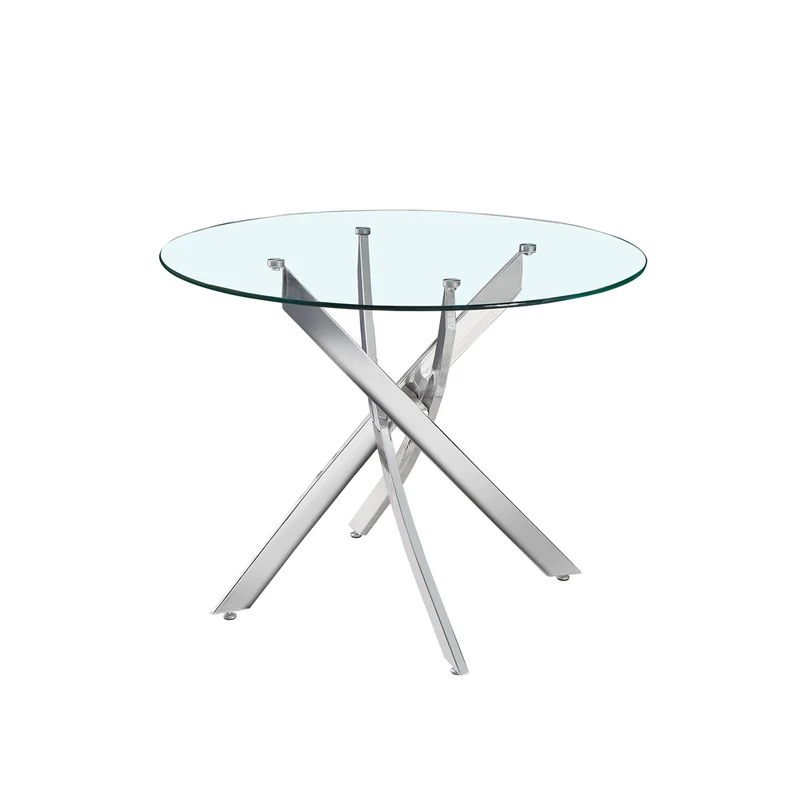 Tavolo rotondo 130x130 cm in vetro temperato con gambe incrociate cromate Peyton