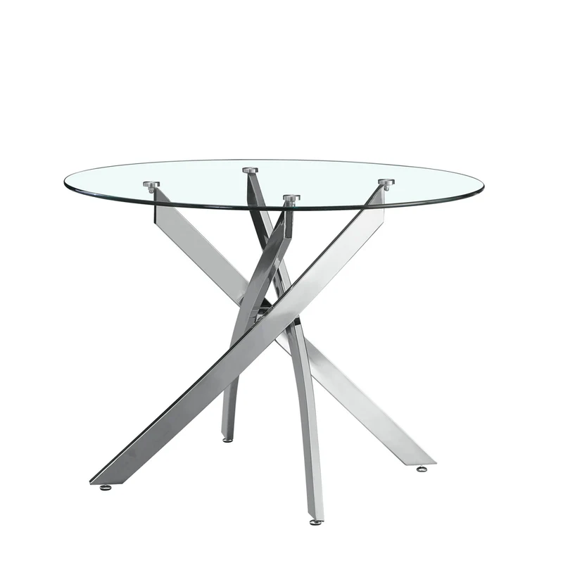 Tavolo rotondo 130x130 cm in vetro temperato con gambe incrociate cromate Peyton