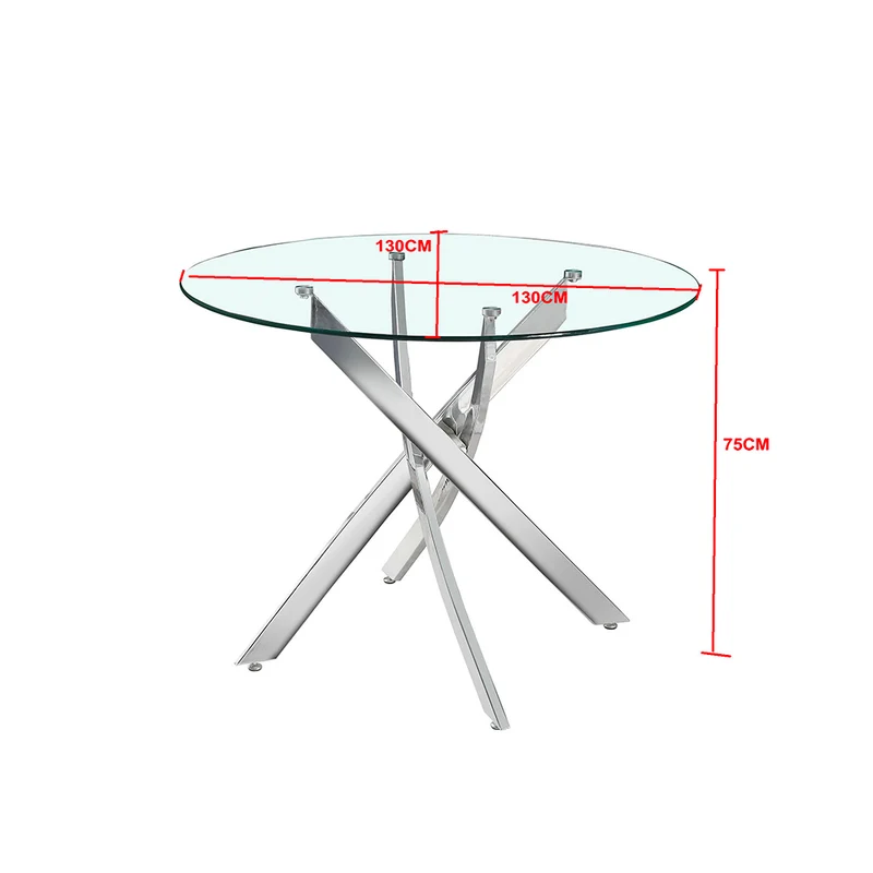 Tavolo rotondo 130x130 cm in vetro temperato con gambe incrociate cromate Peyton