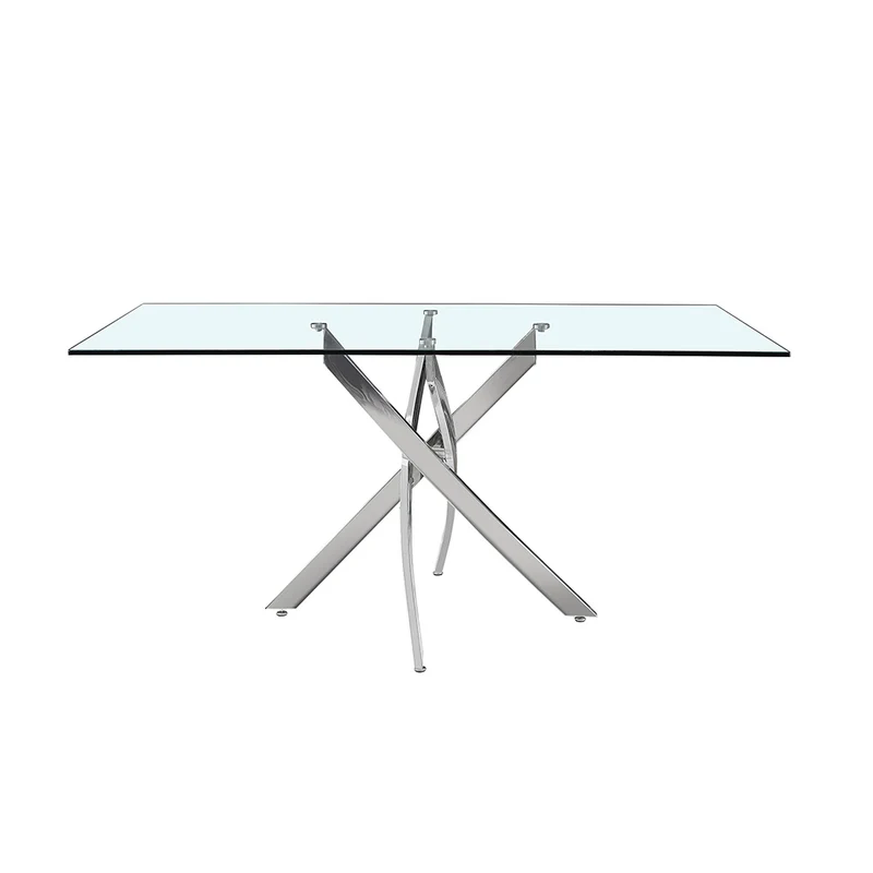 Tavolo 160×90 cm in vetro temperato con gambe incrociate cromate Peyton