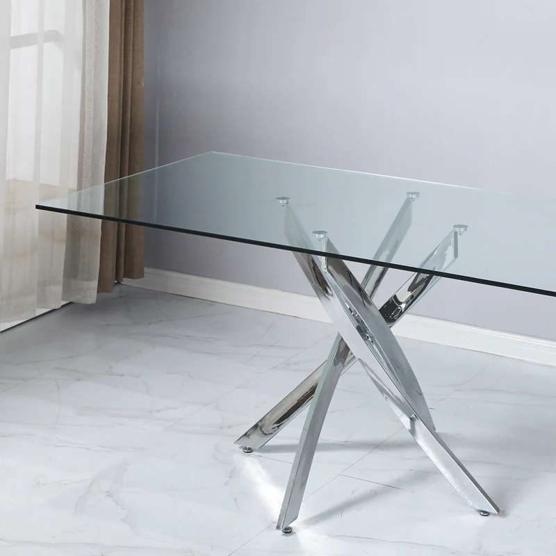 Tavolo 160×90 cm in vetro temperato con gambe incrociate cromate Peyton